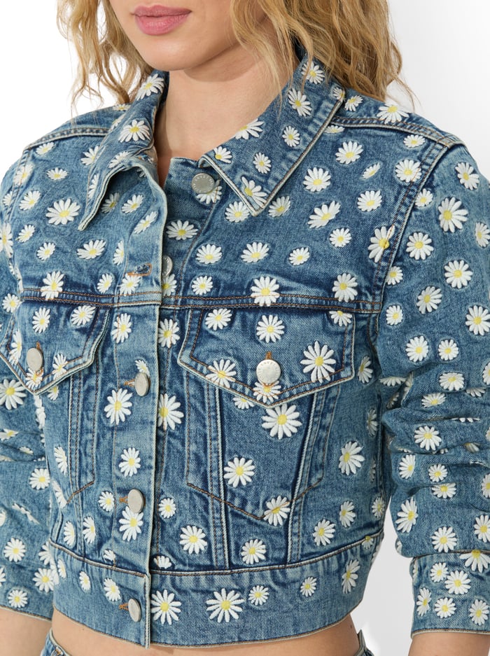 JEFF EMBROIDERED DENIM JACKET - MEDIUM WASH image 3 - Alice And Olivia
