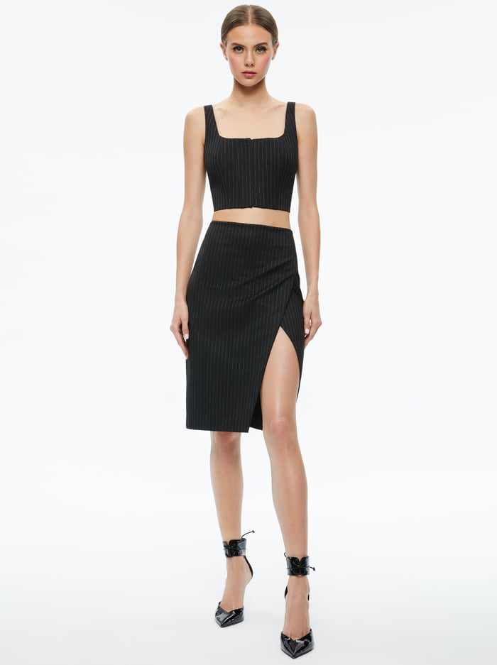 SIOBHAN VEGAN MIDI SKIRT - BLACK PINSTRIPE image 2 - Alice And Olivia