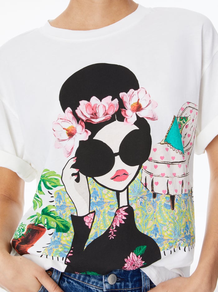 EVAN OVERSIZED ROLL SLV TEE - WHITE image 3 - Alice And Olivia