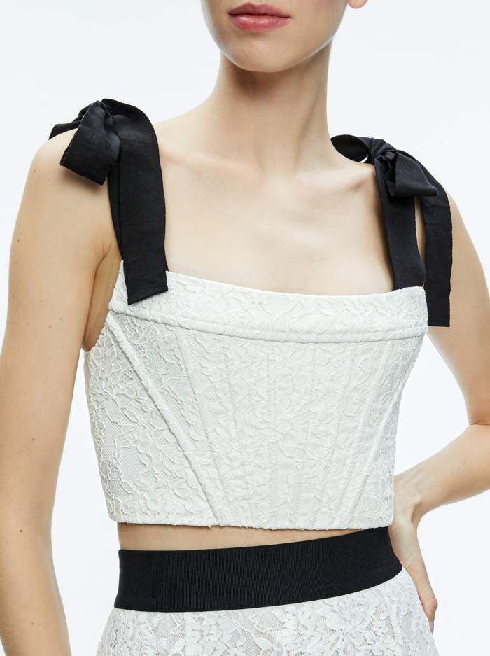 CLARA BOW STRAP BUSTIER CROP TOP - OFF WHITE image 2 - Alice And Olivia