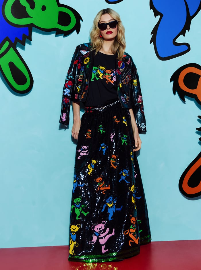 A+O X GRATEFUL DEAD TINA BALLGOWN SKIRT - GRATEFUL BEARS BLACK - Alice And Olivia