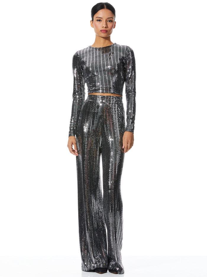 DELAINA EMBELLISHED LONG SLEEVE CREW NECK TOP - SILVER/BLACK image 2 - Alice And Olivia