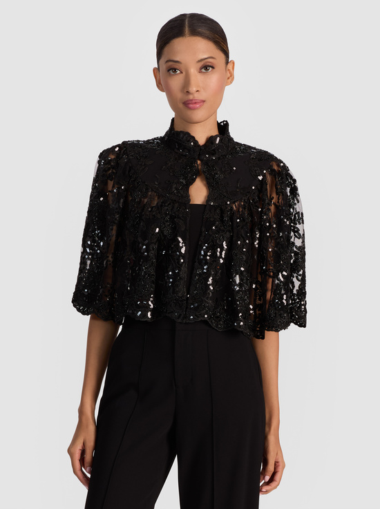 BLACK-AURELIA EMBELLISHED LACE CAPELET
