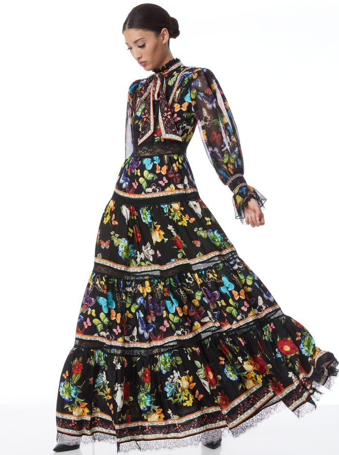 CAMREIGH BLOUSON SLEEVE BUTTON FRONT MAXI DRESS - ATRIUM FLORAL SM image 4 - Alice And Olivia