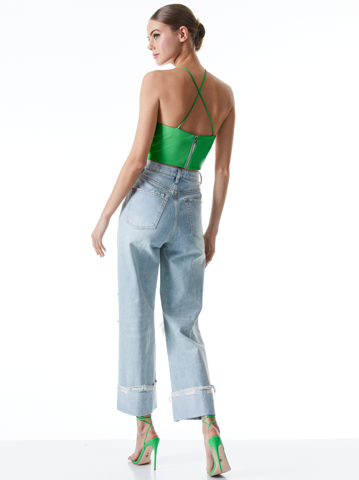ZUMI VEGAN LEATHER HALTER TOP - GARDEN GREEN image 1 - Alice And Olivia