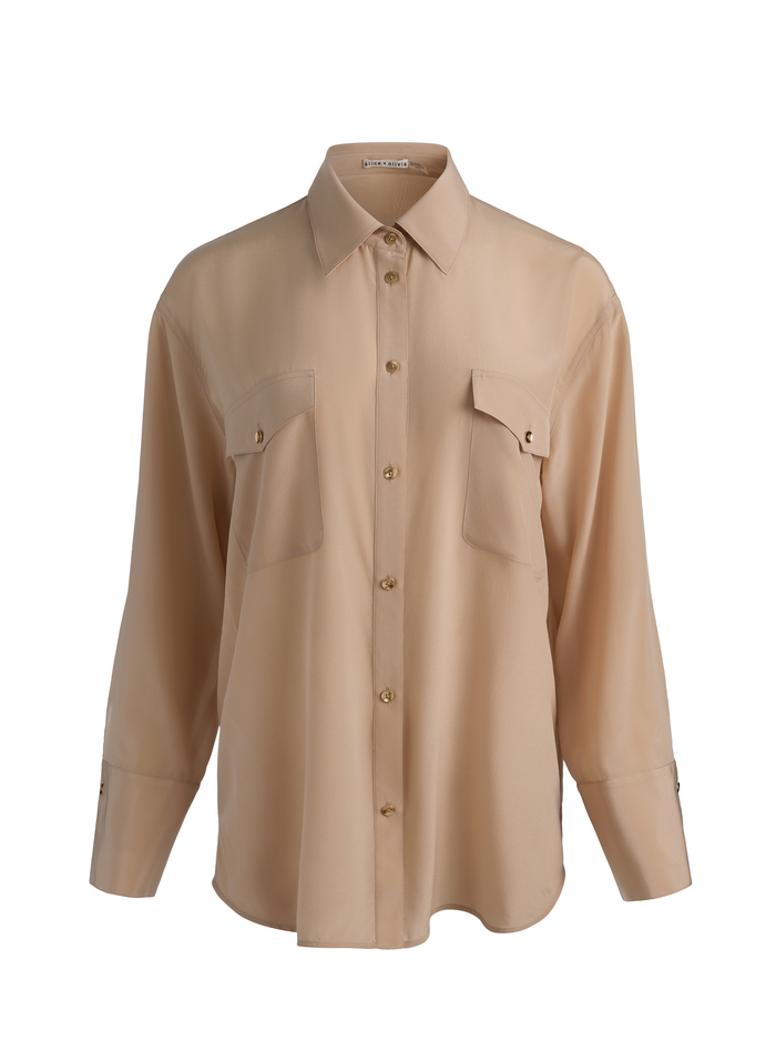 FINELY OVERSIZED SILK BUTTON DOWN - SAND image 5 - ALICE + OLIVIA