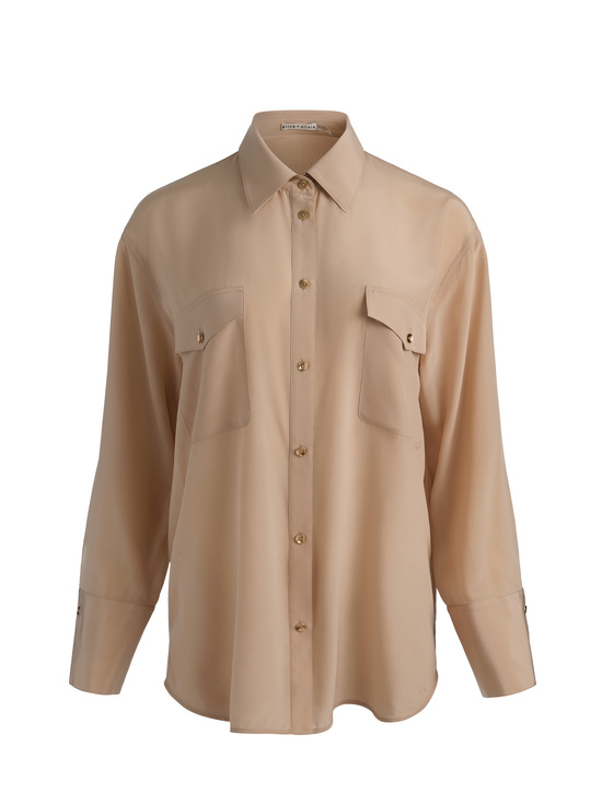 SAND-FINELY OVERSIZED SILK BUTTON DOWN