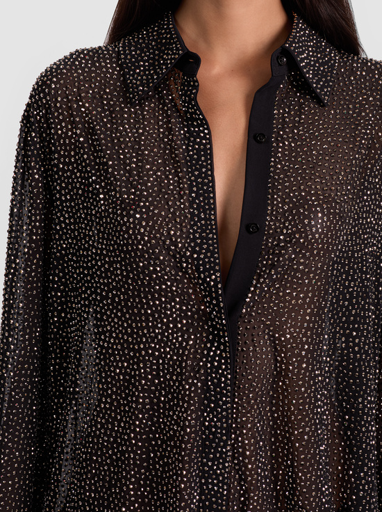 BLACK-FINELY EMBELLISHED OVERSIZED BUTTON DOWN