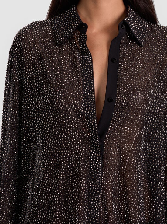 BLACK-FINELY EMBELLISHED OVERSIZED BUTTON DOWN