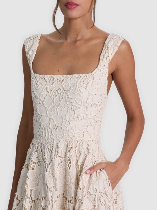 NATURAL-ESMA FLARED MIDI DRESS