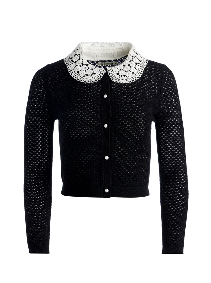 CARSON COLLARED CARDIGAN - BLACK/SOFT WHITE image 5 - Alice And Olivia