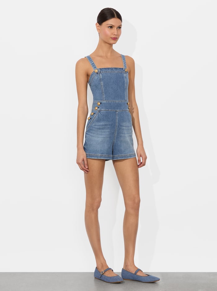 VITA DENIM ROMPER - LIVIA VINTAGE BLUE image 4 - Alice And Olivia