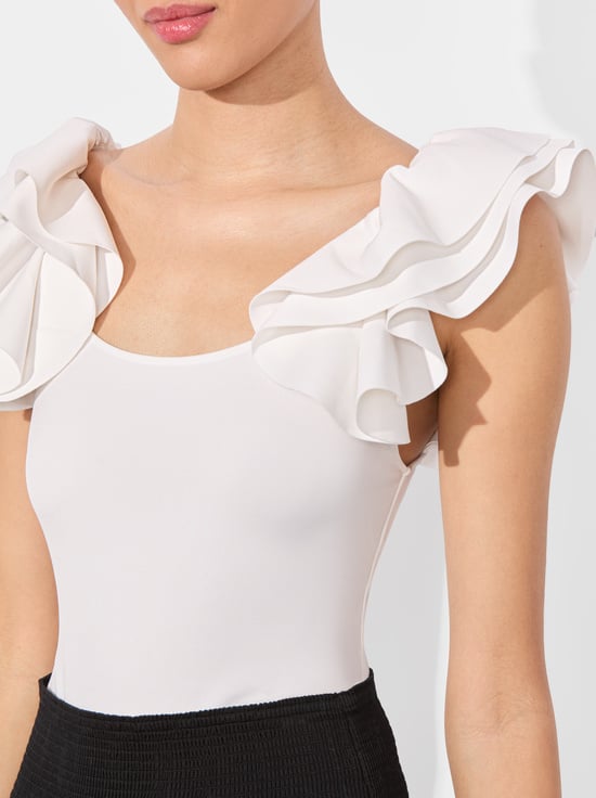OFF WHITE-TAWNY RUFFLE BODYSUIT