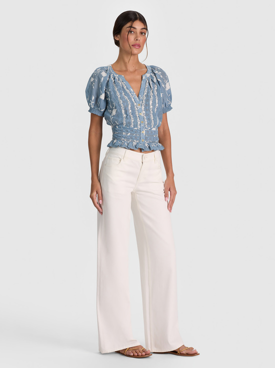 DEEP DENIM BLUE/VANILLA-KATHRYN LACE TRIM BLOUSE