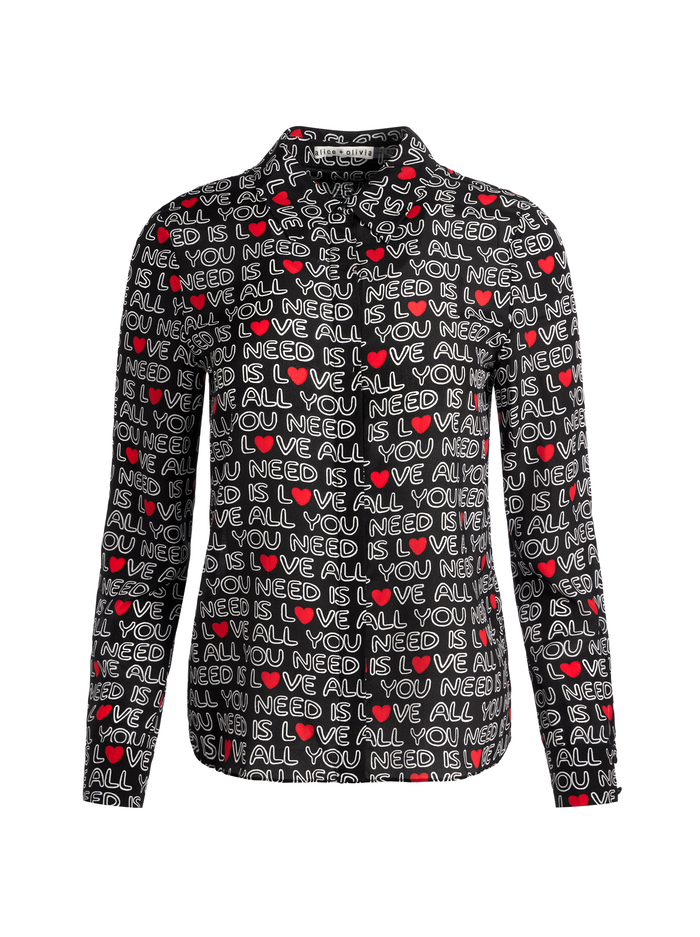 A+O X THE BEATLES WILLA PLACKET TOP - ALL YOU NEED IS LOVE image 5 - Alice And Olivia
