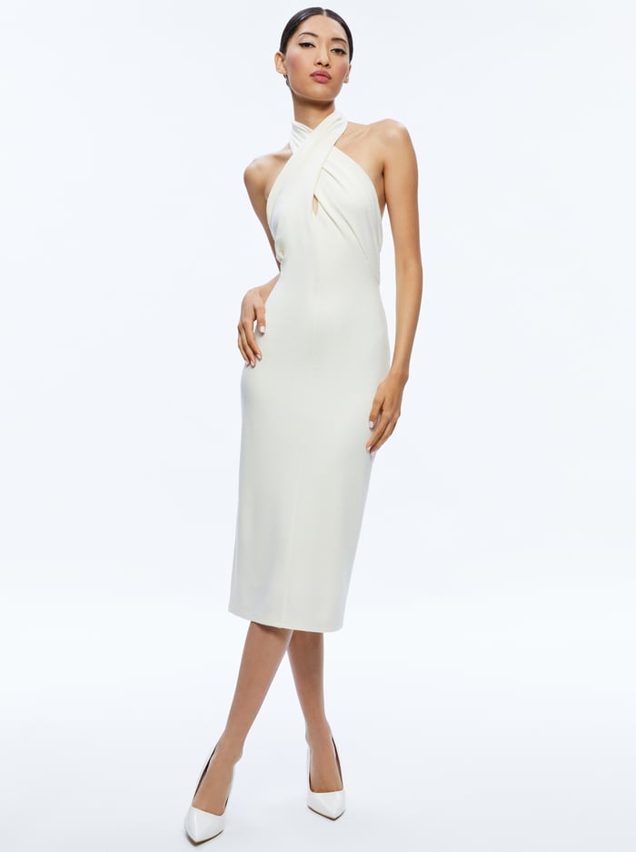 SUELLEN TWIST NECK HALTER MIDI DRESS - ECRU image 4 - Alice And Olivia
