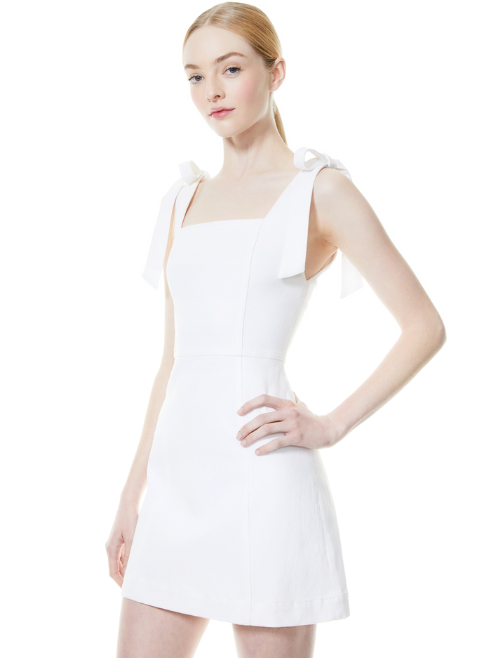 MARYANN TIE SHOULDER MINI DRESS - VINTAGE SUGAR image 2 - Alice And Olivia