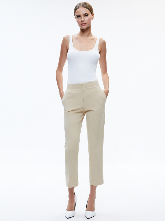 NICKY CHINO WAISTBAND SLIM ANKLE PANT - LATTE image 4 - Alice And Olivia