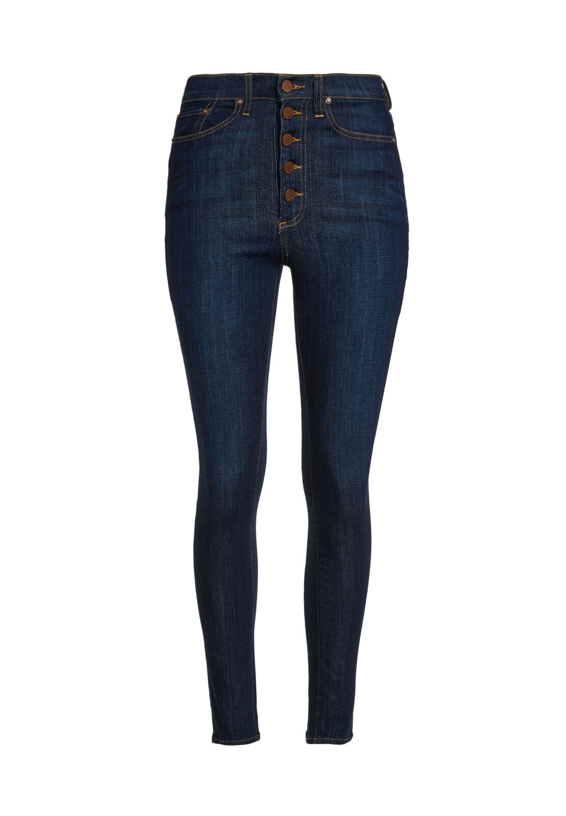 high rise exposed button jeans