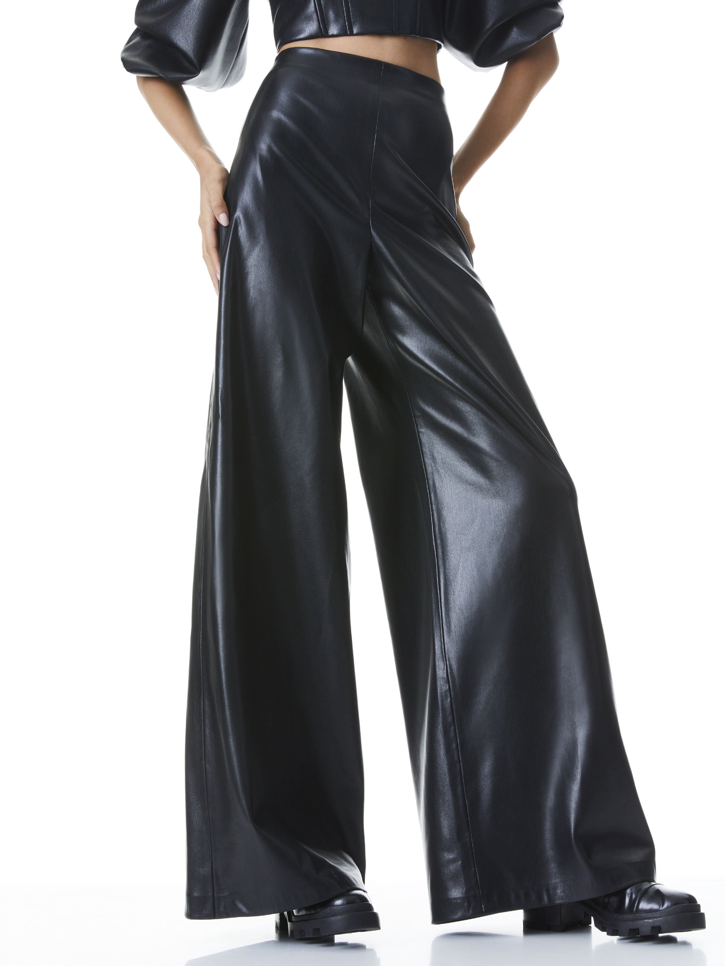 Wide leg vegan leather pants clearance