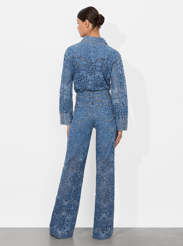FINELY LASERCUT DENIM SHIRT - AVERY BLUE image 2 - Alice And Olivia