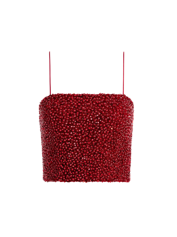 CERESI SEQUIN CROP TOP - DEEP RUBY image 5 - Alice And Olivia