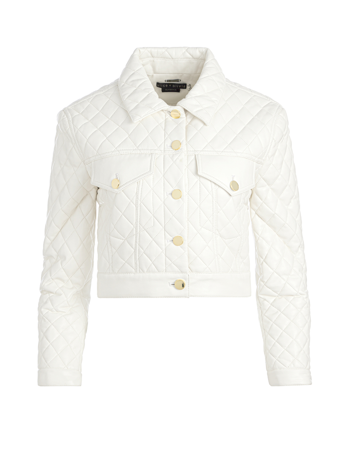 CHLOE QUILTED VEGAN LEATHER CROPPED JACKET - ECRU image 5 - Alice And Olivia