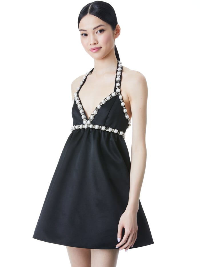 LAURENA EMBELLISHED TIE NECK MINI DRESS - BLACK image 2 - Alice And Olivia