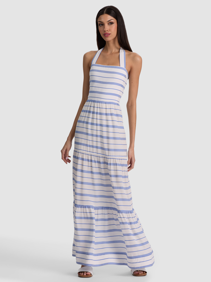 SAIGE HALTER TIERED MIDI DRESS - OFF WHITE/BLUE IRIS image 4 - ALICE + OLIVIA