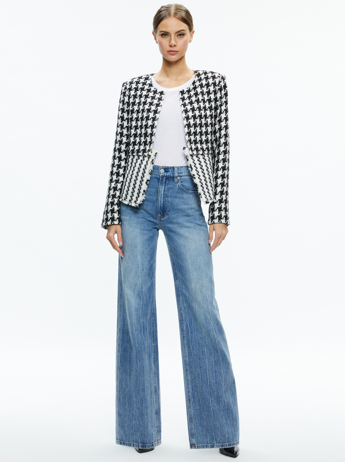 KIDMAN TWO-FER TWEED JACKET - BLACK/OFF WHITE image 2 - Alice And Olivia