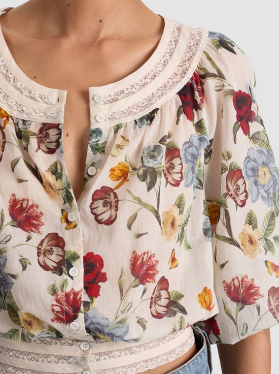 PROVENCE FLORAL SM-CHERELLE BUTTON DOWN BLOUSE