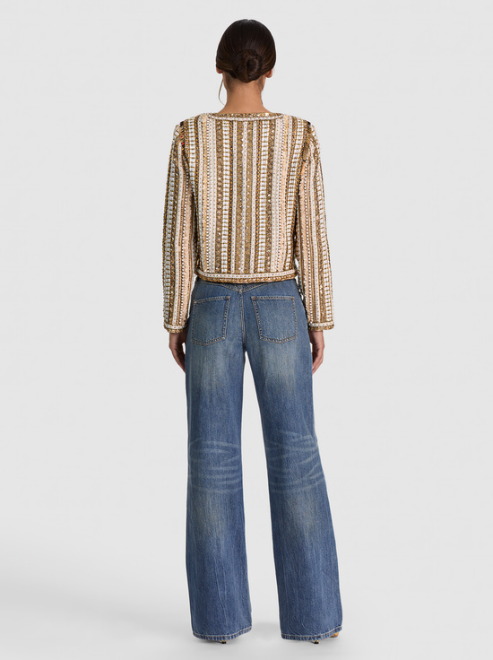 OATMEAL/MULTI-KIDMAN LINEN EMBELLISHED JACKET
