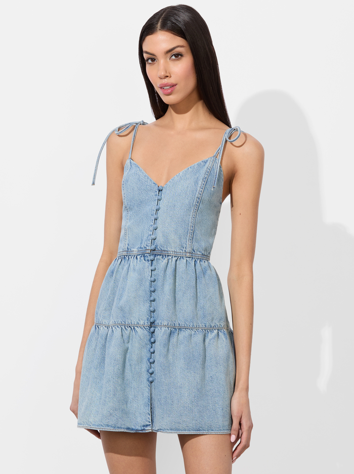 SHANTI DENIM MINI DRESS - AMELIA BLUE image 3 - Alice And Olivia