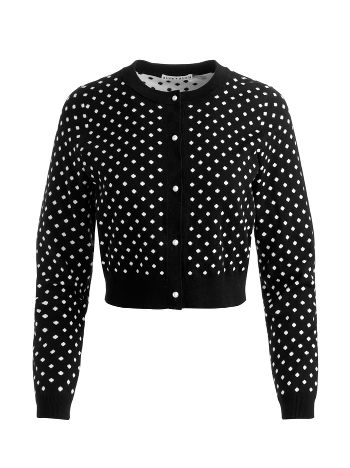 DOLLIE CARDIGAN - BLACK/OFF WHITE POLKA DOT image 5 - Alice And Olivia