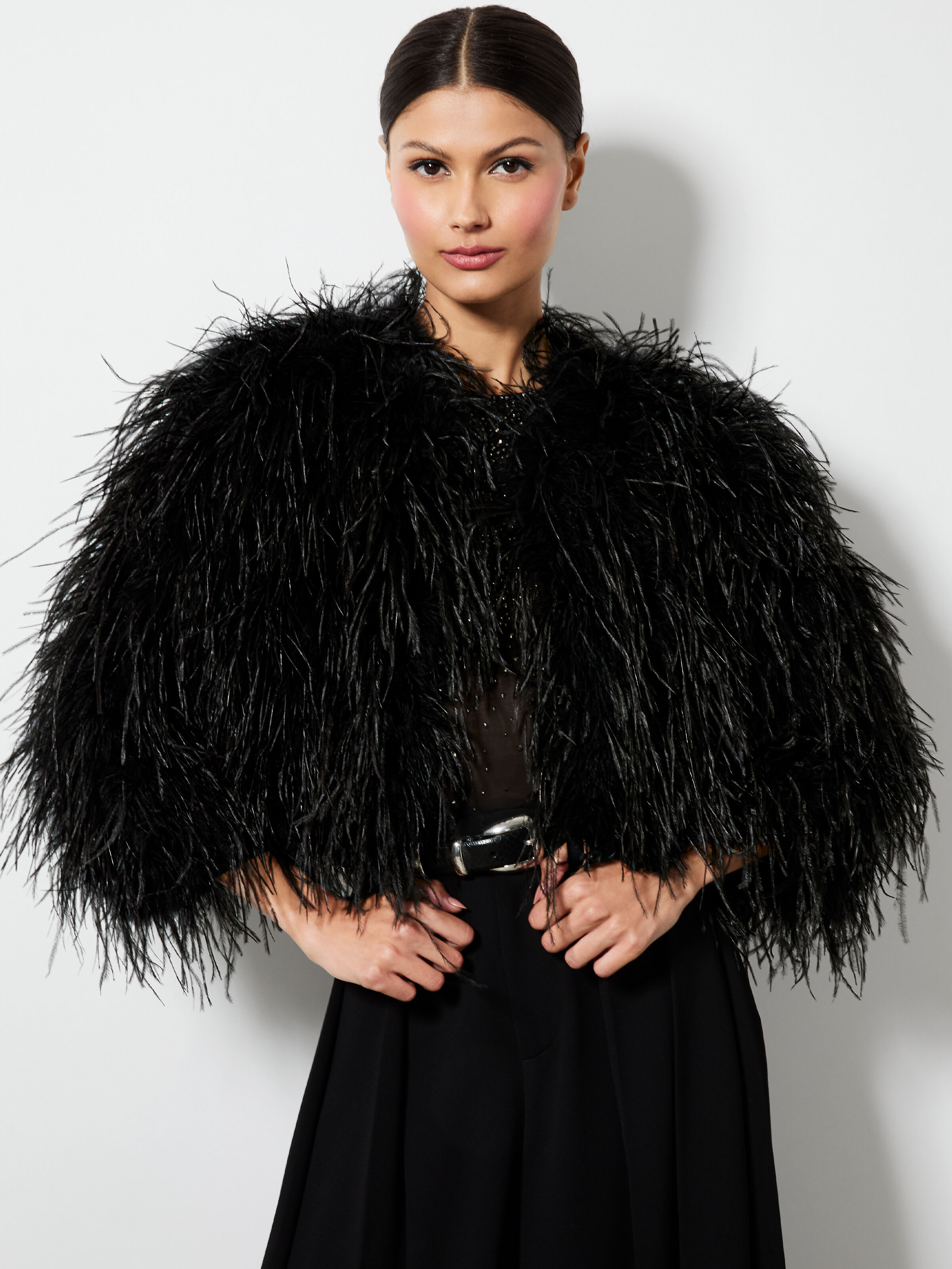 Kidman Feathered Jacket In Black | Alice + Olivia