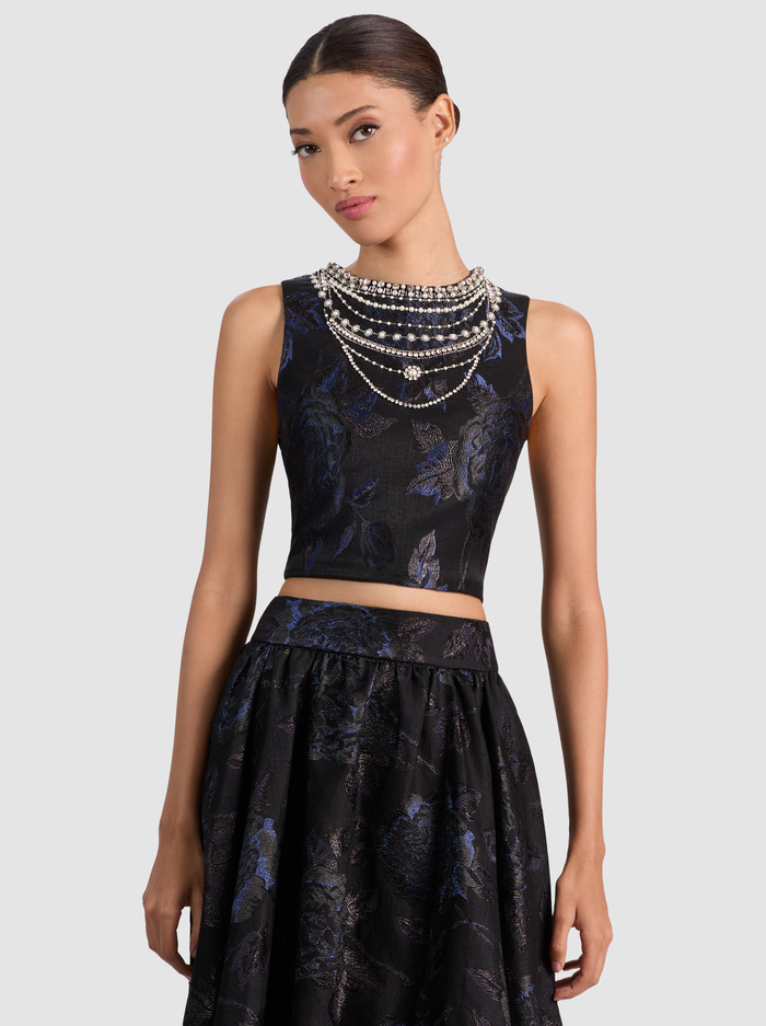 CHERRA EMBELLISHED CROP TOP - BLACK - Alice And Olivia