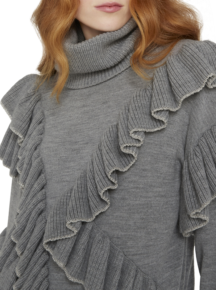 LIBBIE METALLIC TRIM TURTLENECK - MED HEATHER GREY image 3 - Alice And Olivia