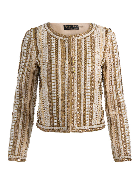 OATMEAL/MULTI-KIDMAN LINEN EMBELLISHED JACKET