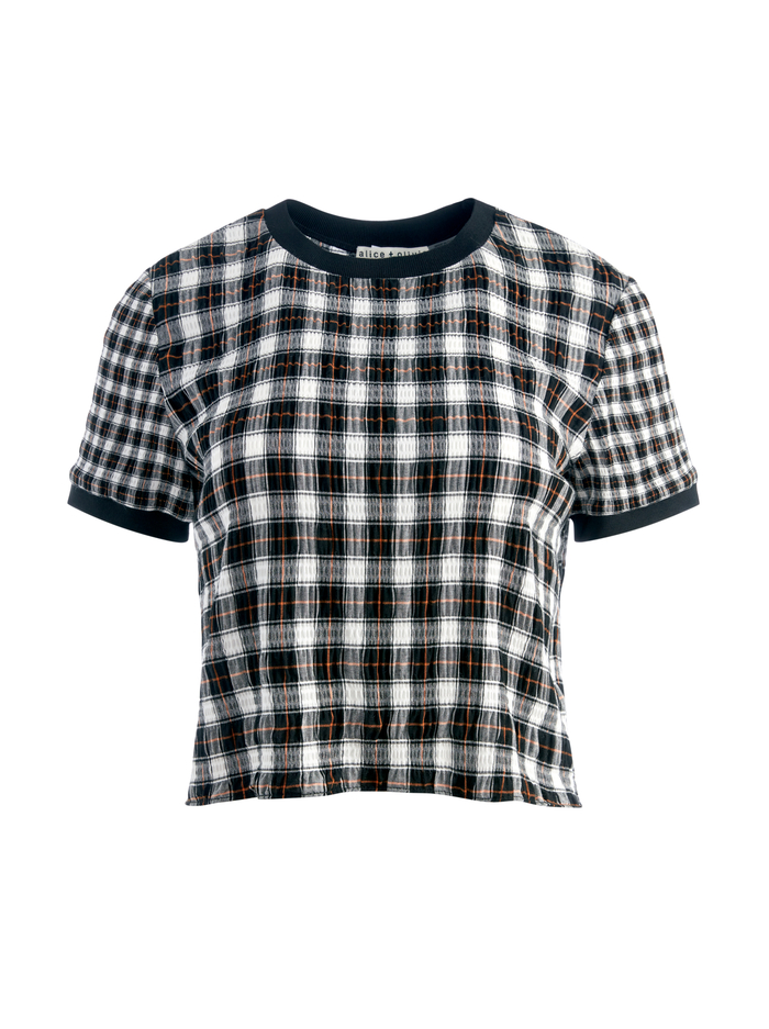 PIERA PLAID CROPPED TEE - SHAW PLAID LG BLACK image 5 - Alice And Olivia