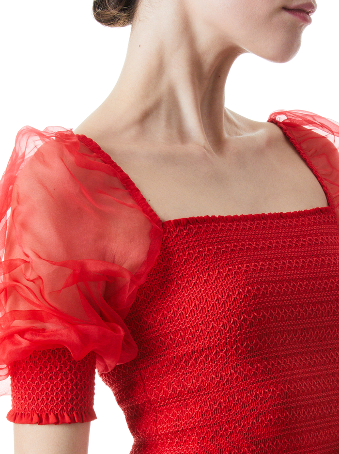 LISBETH SMOCKED BODICE CROP TOP - BRIGHT POPPY image 3 - ALICE + OLIVIA