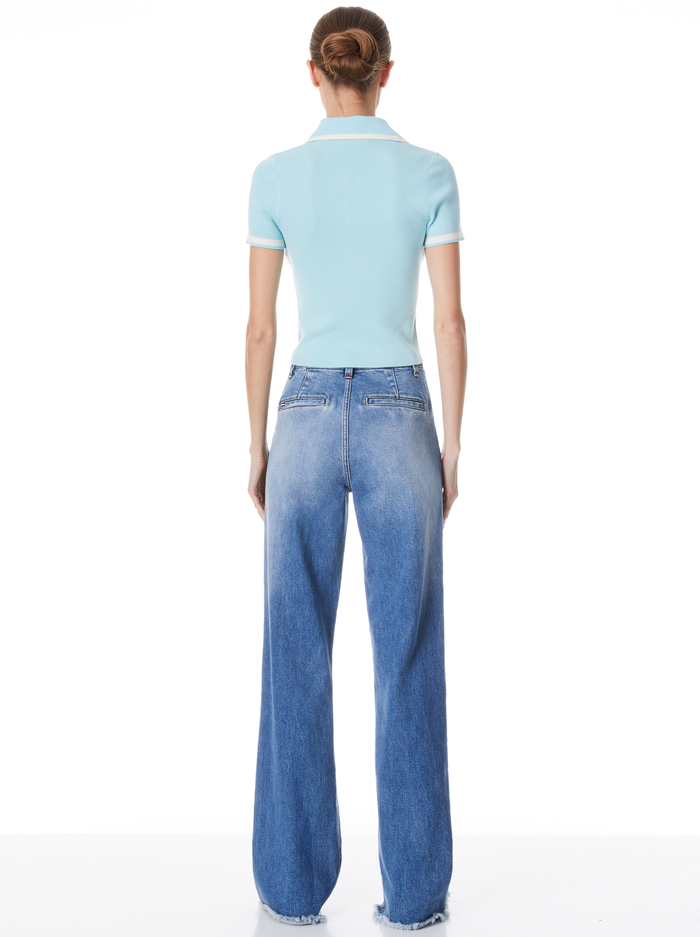 PIA RIBBED KNIT POLO SHORT SLEEVE SWEATER - JULEP/ECRU image 1 - Alice And Olivia