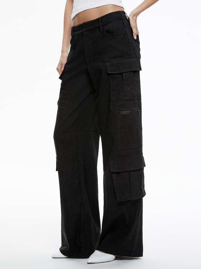 CAY BAGGY CARGO LINEN PANT - BLACK - Alice And Olivia
