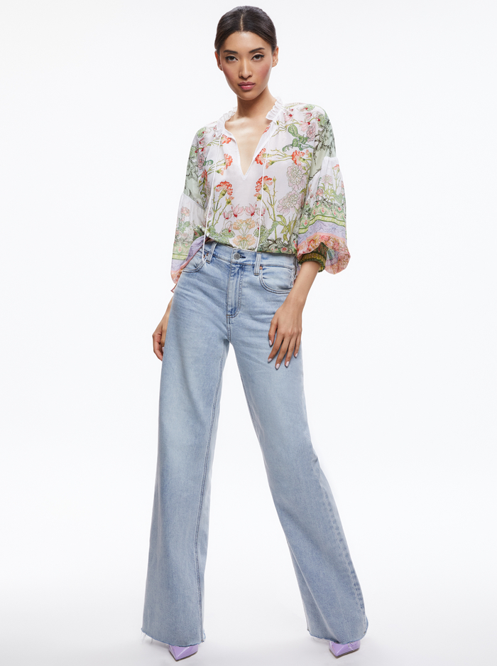 JULIUS BLOUSON SLEEVE TIE FRONT TOP - FLORAL FEST image 6 - ALICE + OLIVIA