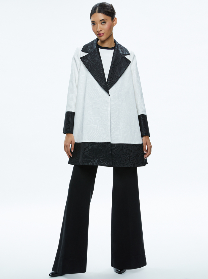 PAOLA SWING COAT WITH BORDER DETAIL - OFF WHITE/BLACK image 2 - Alice And Olivia