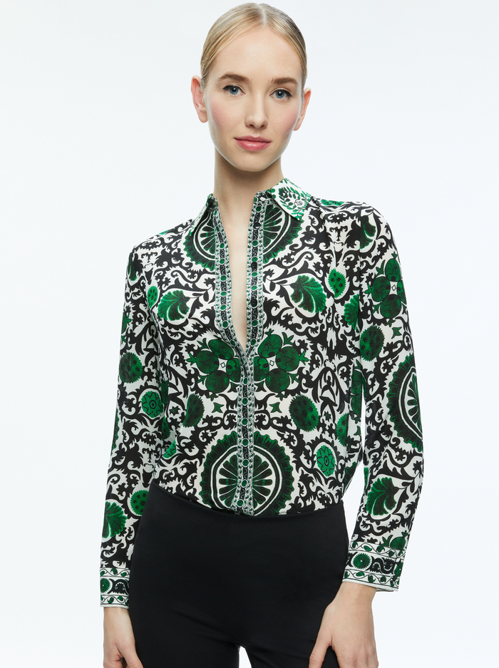 WILLA PLACKET TOP - MONARCH LIGHT EMERALD SMALL - Alice And Olivia