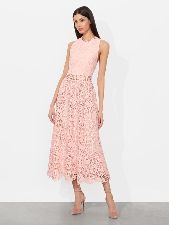 knee length dresses for ladies PINK BEADED LACE PENCIL MIDI DRESS | CULT MIA main image 0