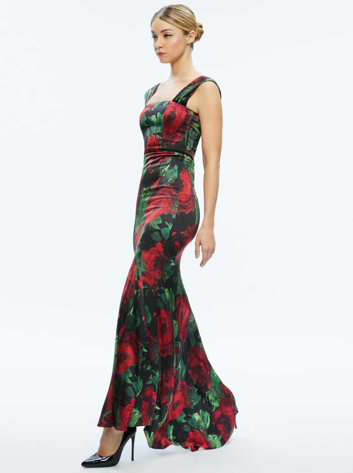 ARZA OFF SHOULDER MAXI DRESS - CLOUD FLORAL BORDEAUX LG image 2 - Alice And Olivia