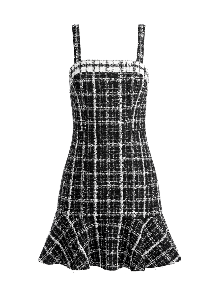 KAIDRA TWEED MINI DRESS - BLACK/OFF WHITE image 5 - Alice And Olivia