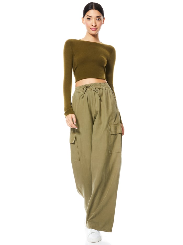ELDA HIGH WAIST FLARE CARGO PANT - OLIVE image 2 - Alice And Olivia
