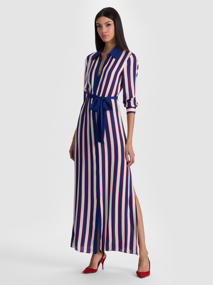 CHASSIDY MAXI SHIRT DRESS - NOVEAU STRIPE TWILIGHT BLUE - ALICE + OLIVIA